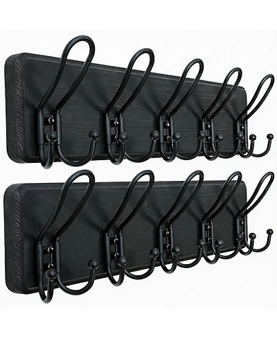 Yigii Heavy Duty Rustic Wall Coat Rack with 5 Hooks - Pine Wood & Metal