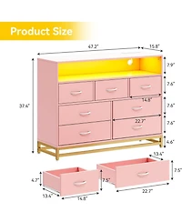 Gaomon Dresser with 7 Drawers for Bedroom, Wooden Long Led Lights and Charging Station, Large Capacity