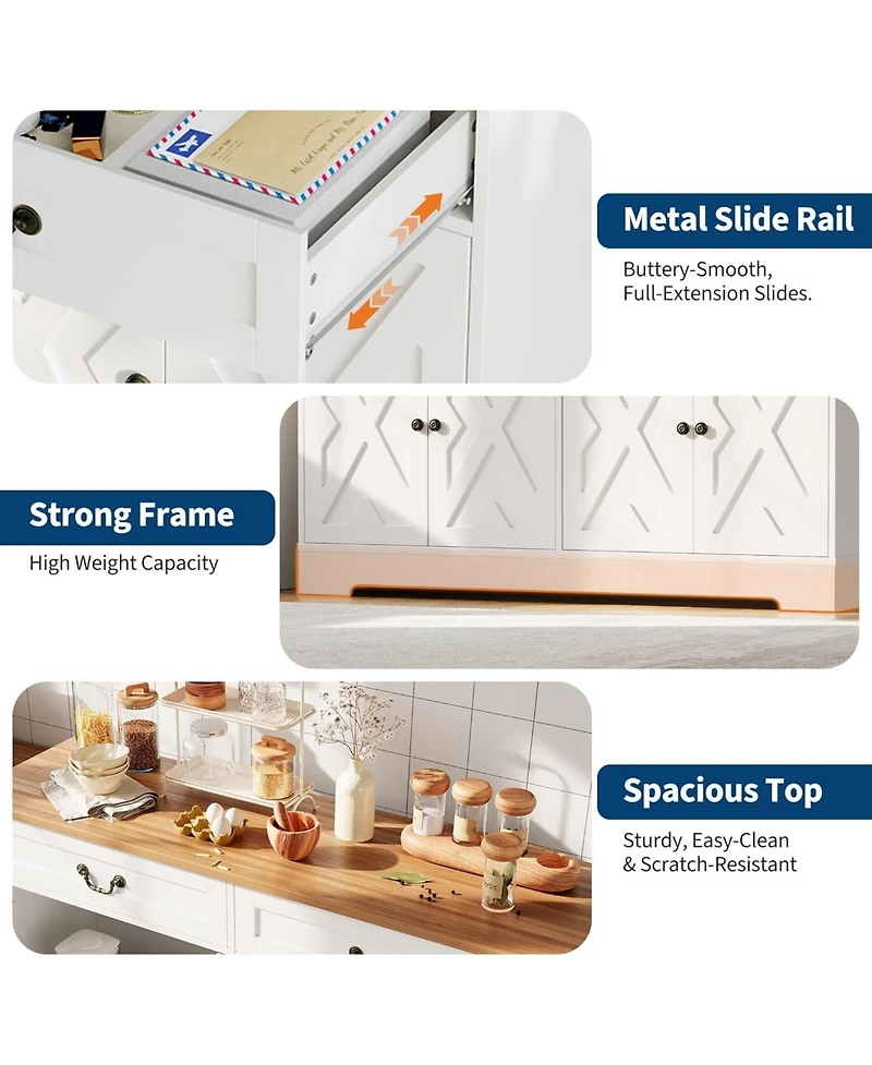 Gaomon 57" Farmhouse Buffet Cabinet with Storage, Sideboard with 4 Doors & 2 Drawers, White