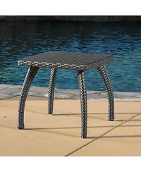 Flynama Outdoor Faux Wicker Side Table Powder Coated Iron Frame Grey Accent Table for Patio Extra Holding Space