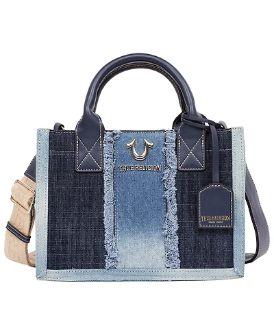 True Religion Frayed Denim Modern Tote with Removable Strap