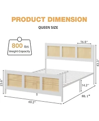 Gaomon Rattan Bed Frame with Headboard, Boho Full Size Bed Frame with Strong Metal Slats Support, No Box Spring Needed, Noise-Free Design