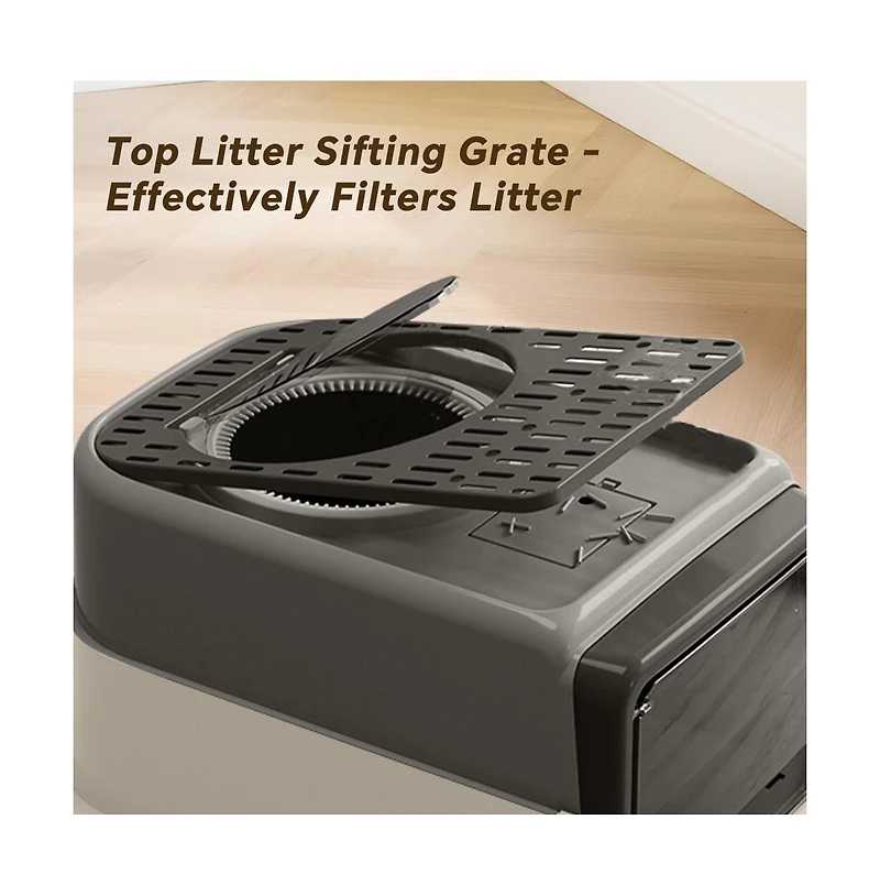 Aostirmotor 3-in-1 Modern Cat Litter Box with Hood, Tray & Mat, Grey