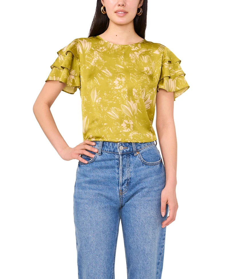 Vince Camuto Women's Crew Neck Ruffle-Sleeve Top