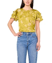 Vince Camuto Women's Crew Neck Ruffle-Sleeve Top