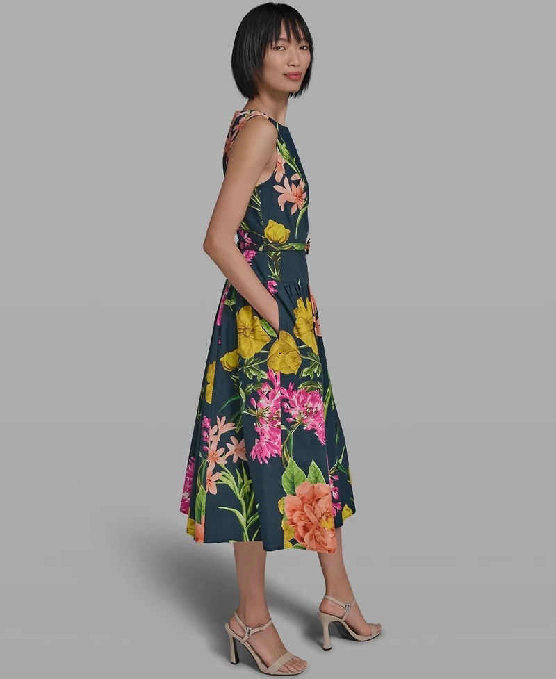 Karl Lagerfeld Paris Women's Boat-Neck Belted Sleeveless Dress