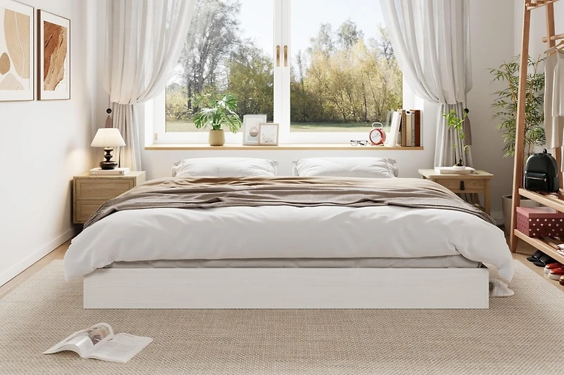 gaomon Wood Platform Bed with Sturdy Wooden Slats, Floor-Standing Frame, Modern Minimalist Design Space-Saving No Box Spring Needed