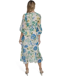 Jessica Howard Women's V-Neck Balloon Sleeve Surplice Tiered Midi Dress