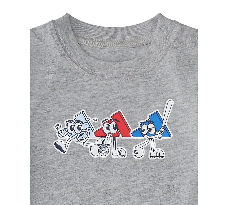 adidas Baby Boys' Short-Sleeve Graphic Shortie Heather Romper