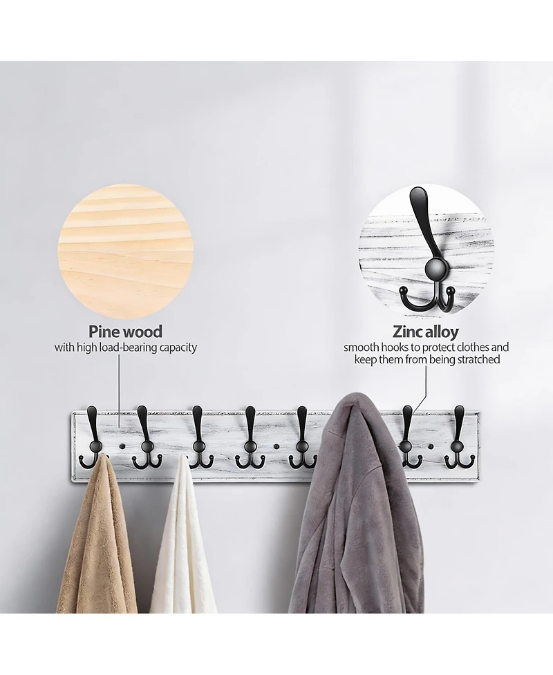 Yigii Wooden Wall Coat Rack for 8 Hooks - Pine & Zinc Alloy