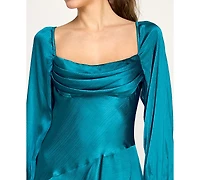 B Darlin Women's Juniors Chiffon Cowl Neck Flutter Skirt Short Dress