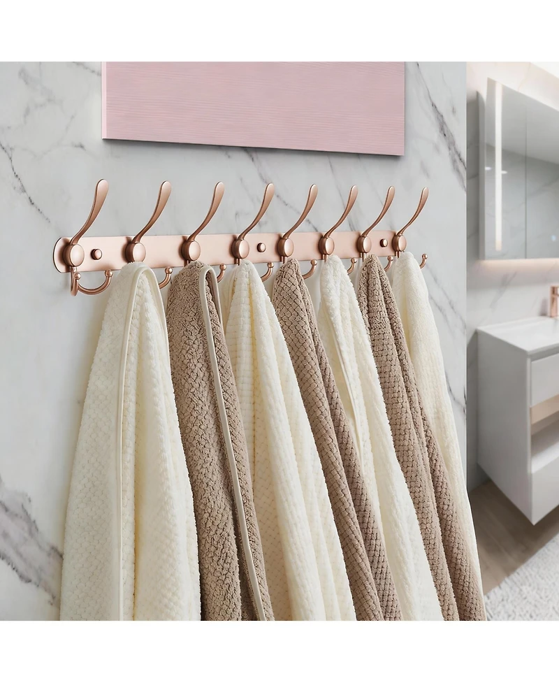Yigii Heavy Duty 29.5" Long 8-Triple Hooks Coat Rack, Rose Gold