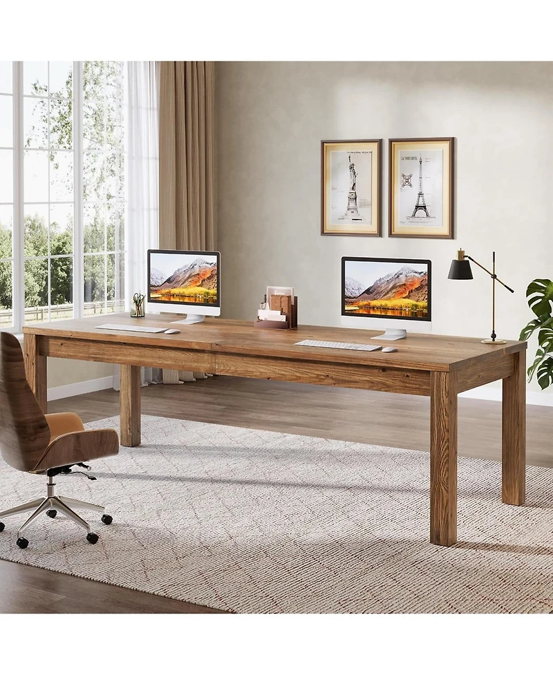 Tribesigns Solid Wood Extra Long Desk 2-Person Desk, 78.7 Inches Double Computer Table, Farmhouse Work Writing Study Workstation