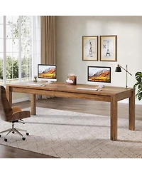 Tribesigns Solid Wood Extra Long Desk 2-Person Desk, 78.7 Inches Double Computer Table, Farmhouse Work Writing Study Workstation