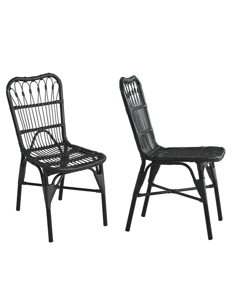 Flynama Set of 2 Grey Outdoor Pe Wicker Patio Dining Chairs Rust Resistant Iron Frame 400lbs Capacity for Backyard Poolside Garden