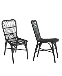 Flynama Set of 2 Grey Outdoor Pe Wicker Patio Dining Chairs Rust Resistant Iron Frame 400lbs Capacity for Backyard Poolside Garden