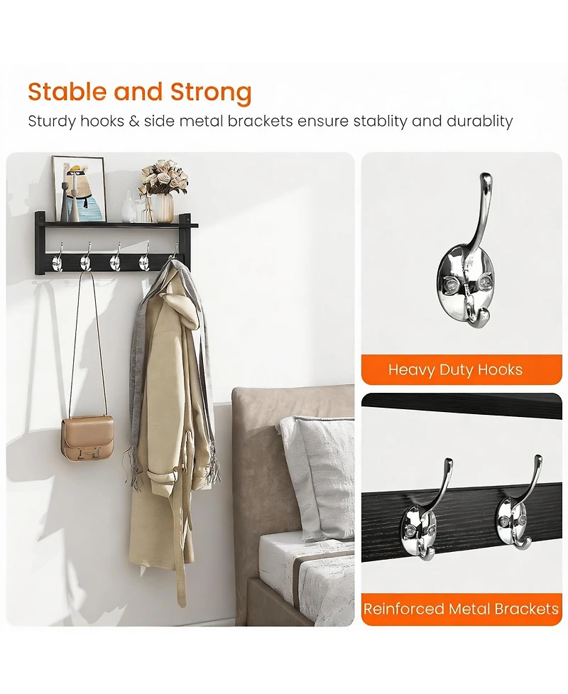 Yigii Stylish Wood Coat Rack with Shelf for Hanging Coats Hats Decor