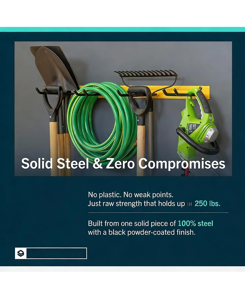 Yigii Wall-Mounted Tool Rack - 4 Hooks, Heavy-Duty Steel, 250lb Capacity, Easy Install