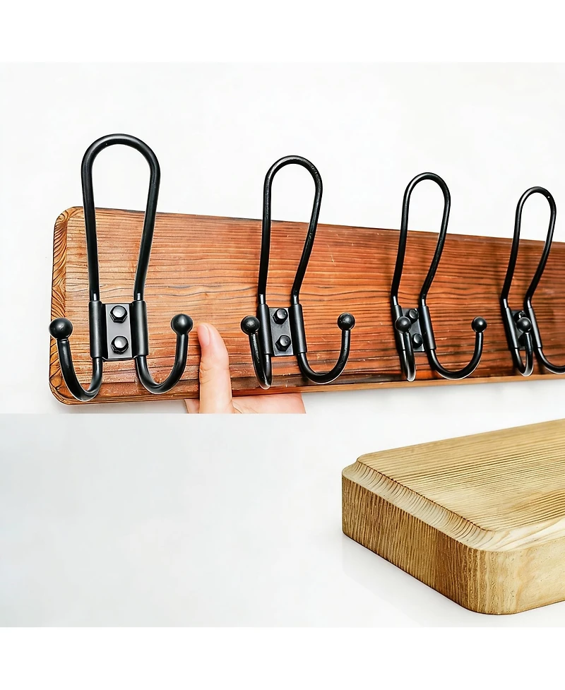 Yigii Heavy Duty Rustic Wall Coat Rack with 5 Hooks - Easy Install - Pack of 2