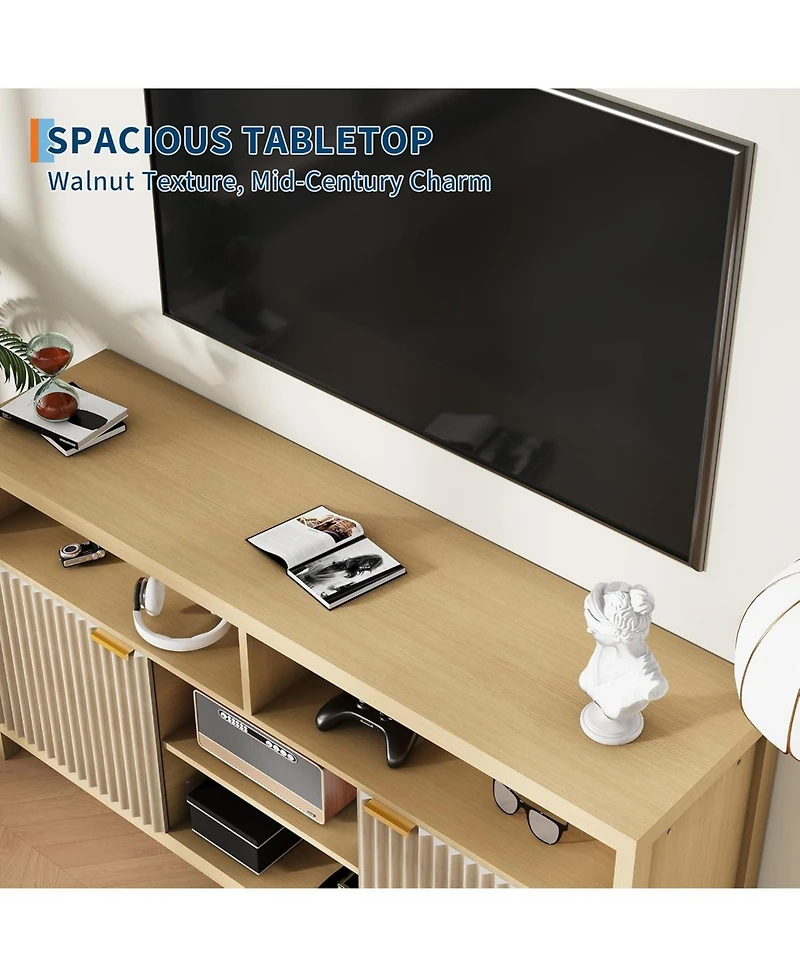 gaomon Fluted Tv Stand for 65 in Tv, Mid Century Modern Entertainment Enter with Storage, for Living Room/Bedroom