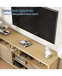 gaomon Fluted Tv Stand for 65 in Tv, Mid Century Modern Entertainment Enter with Storage, for Living Room/Bedroom