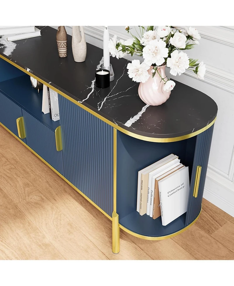 gaomon Luxury 70 Fluted Tv Stand with Faux Marble Top, Entertainment Center for TVs Up to 80