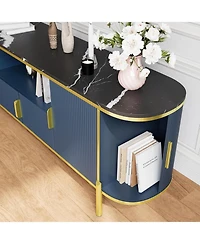 gaomon Luxury 70 Fluted Tv Stand with Faux Marble Top, Entertainment Center for TVs Up to 80