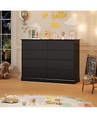 8 Drawer Storage Chest, Large Double Dresser with Deep Drawers and Wide Top, Horizontal Wooden Organizer for Living Room, Hallway, Entryway, Office,