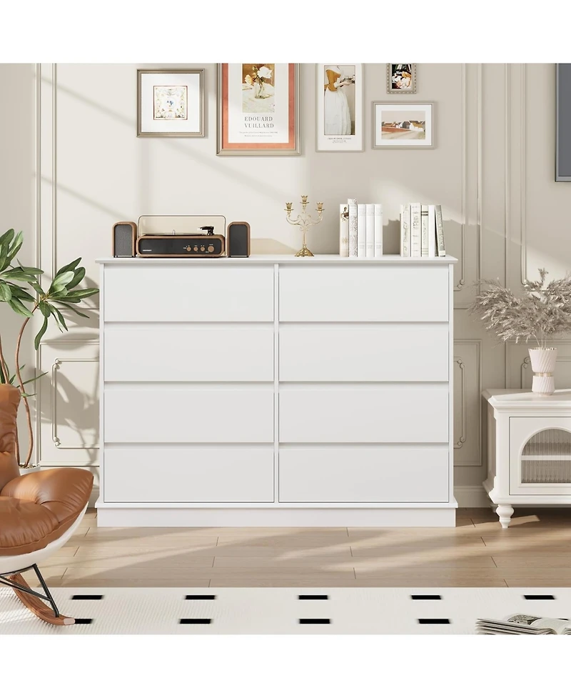 8 Drawer Storage Chest, Large Double Dresser with Deep Drawers and Wide Top, Horizontal Wooden Organizer for Living Room, Hallway, Entryway, Office,