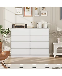 8 Drawer Storage Chest, Large Double Dresser with Deep Drawers and Wide Top, Horizontal Wooden Organizer for Living Room, Hallway, Entryway, Office,