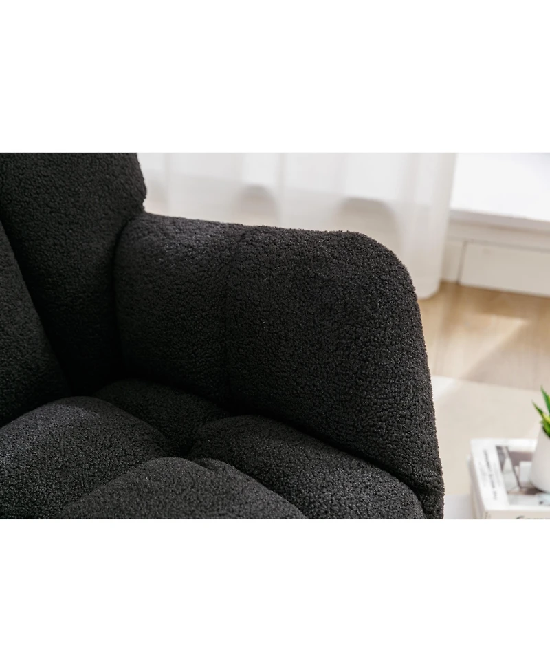 Flynama Black Teddy Fabric Nursery Rocking Glider Chair with Wooden Frame Metal Base Rocking Legs 250 Lbs Capacity for Living Room Bedroom Indoor