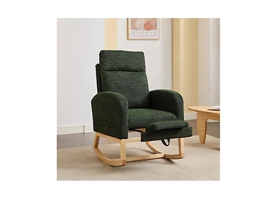 Flynama Modern Accent Upholstered Nursery Glider Rocking Chair with Solid Wood Legs Side Pocket High Backrest 300LBS Capacity for Living Room