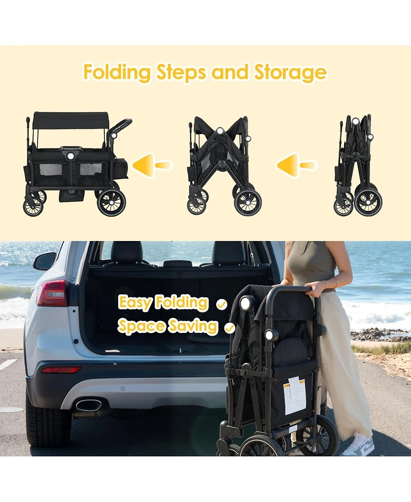 Kinder King All-Terrain Wagon Stroller for Two Kids with Canopy, Snack Tray, Storage and Shock-Absorbing Wheels