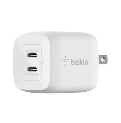 Belkin BoostCharge Pro Dual Usb-c GaN Wall Charger with Pps 45W