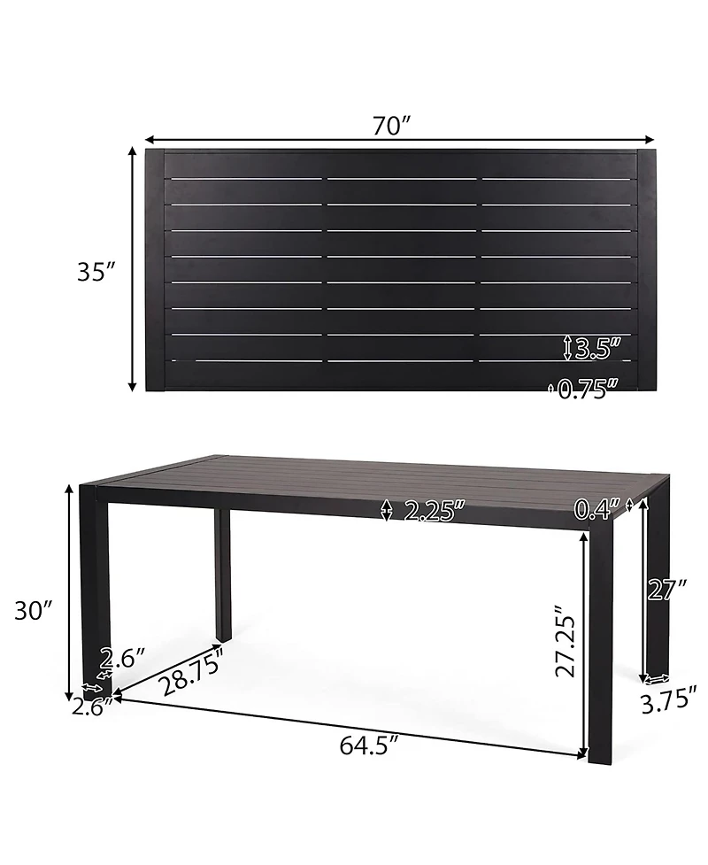 Mondawe 7 Pieces Outdoor Modern Metal and Polypropylene Dining Set with Stackable Chair, Black