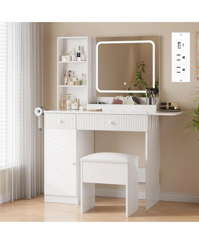 Gaomon White Foldable Lighted Vanity Desk, Space-Saving Makeup Table for Small Apartments