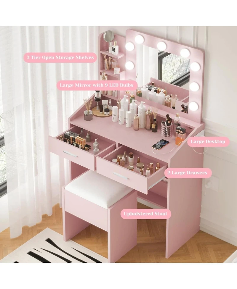 Gaomon Modern Lighted Mirror Vanity, Trendy Makeup Dressing Table for Bedroom Interiors