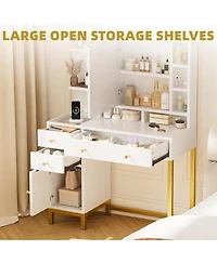 Gaomon White Led Lighted Makeup Desk, Dressing Table with Built-in Power Outlet