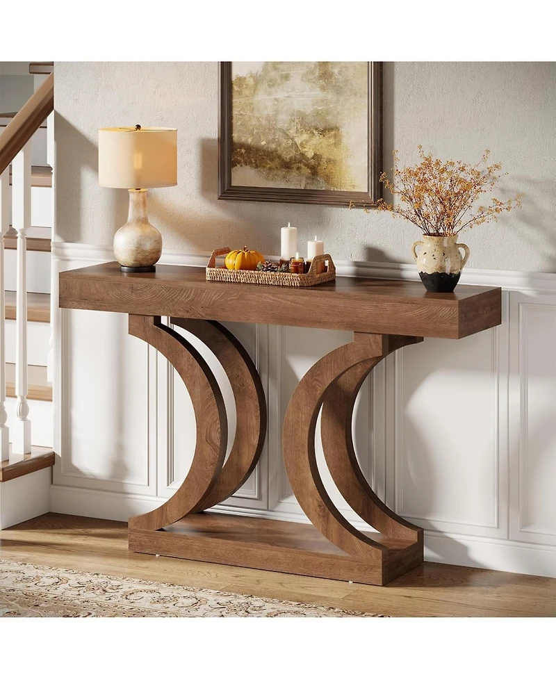 Tribesigns 43.31-Inch Farmhouse Console Table for Entryway, Unique Narrow Sofa Table Behind The Couch with Curved Legs