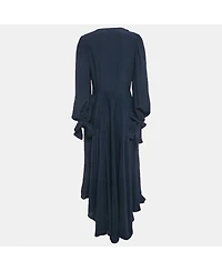 Pre-Owned Stella Mccartney Women's Navy Blue Silk Puff Sleeve Maxi Dress