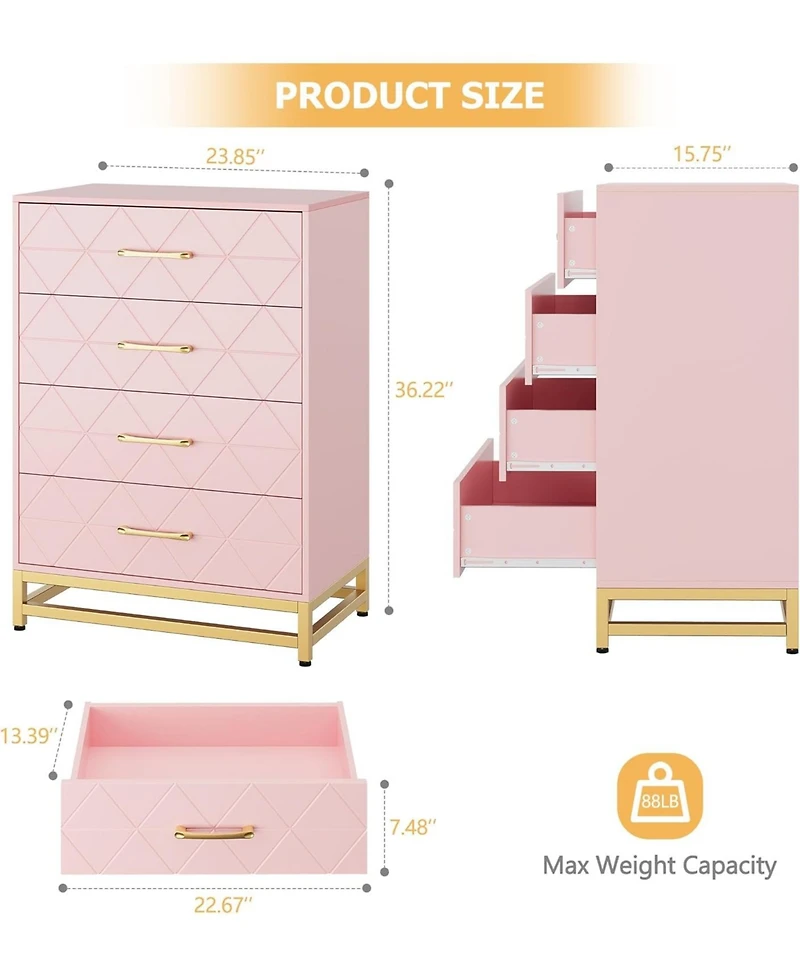 Gaomon Dresser for Bedroom with 4 Drawer, Modern Dressers Chest of Drawers, with Wide Drawers and Metal Handles