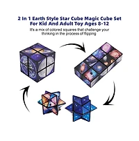 Bruce & Shark 2-in-1 Galaxy Split Magic Cube, Transformable Fidget Toy, Morphs into Star & More