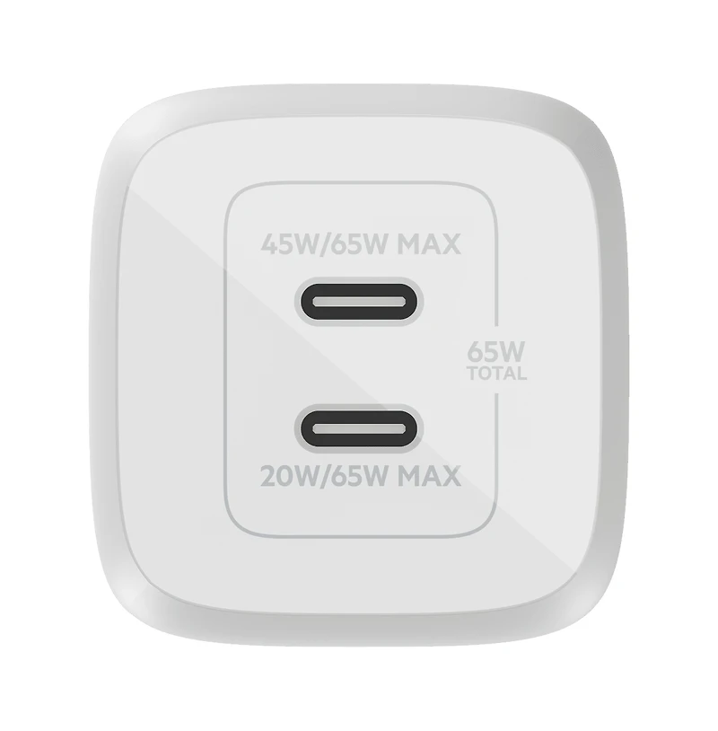 Belkin BoostCharge Pro Dual Usb-c GaN Wall Charger with Pps 65W and Usb-c to Usb-c Cable