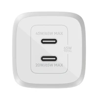 Belkin BoostCharge Pro Dual Usb-c GaN Wall Charger with Pps 65W and Usb-c to Usb-c Cable