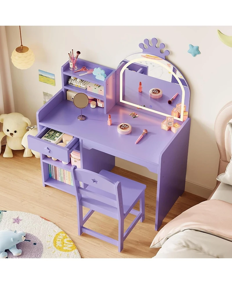 Gaomon 2-in-1 Princess Vanity Set with Makeup Desk & Chair Combo – Perfect Gift for Girls