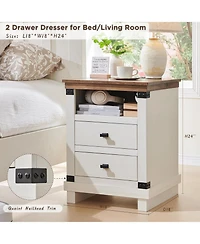 gaomon 1PC 18 Inch Antique Farmhouse Nightstand, 2-Drawer Rustic Bedside Table with Charging Station