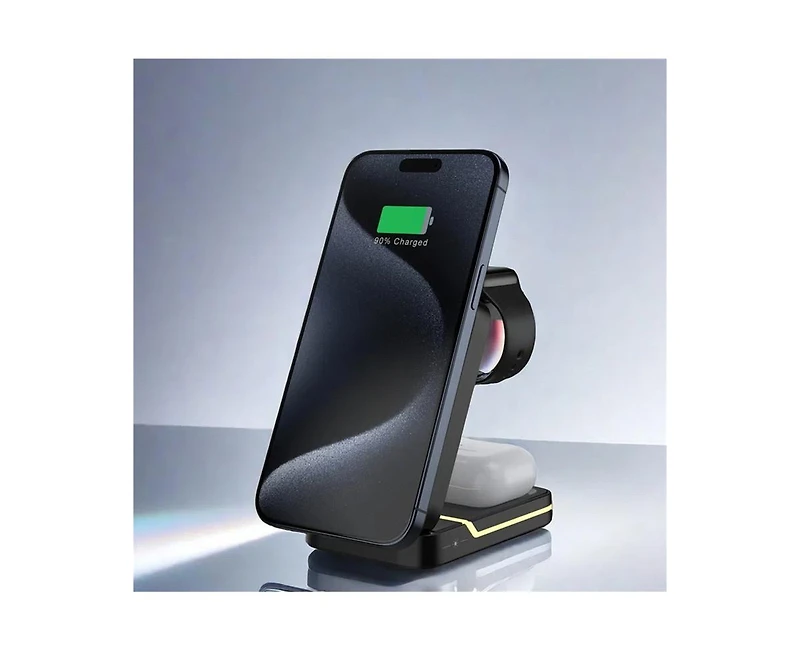 Risokeys 3-in-1 Magnetic Wireless Charger - Fast Charging Foldable Stand for Earphones, Watch and Phone, Phone Stand
