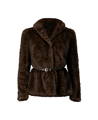 Ivonne Women's Plush Belted Fake Fur Coat