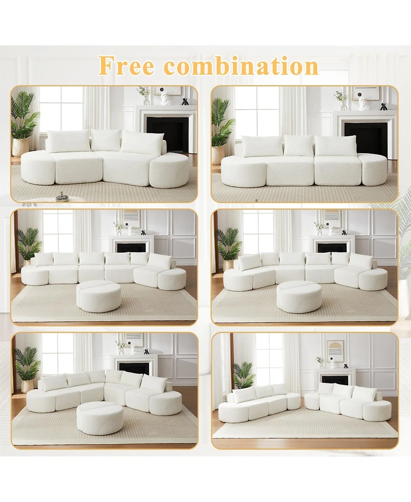 Clihome 106.3" V-Shaped Modular Sectional Sofa Set, Chenille Couch with 3 Cushions & 2 Armless Ottomans