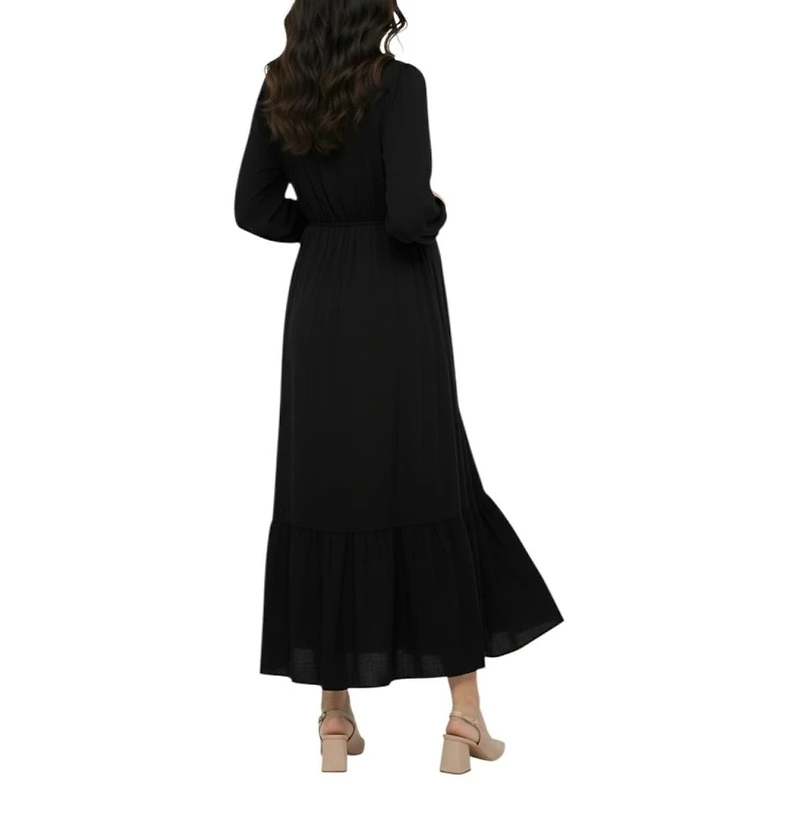 Motherhood Maternity Puff Sleeve Ruffle Midi Dress